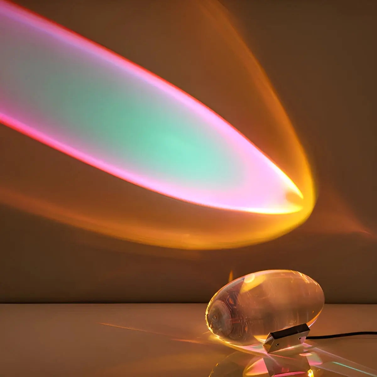 Oval Crystal Table Lamp with LED Mood Lighting in Warm White, Sunset Red & Blue-Violet for Bedroom & Living Room