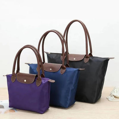 Water-Resistant Nylon Tote Bag with Leather Accents – Spacious Everyday Carry Purse for Work Travel Shopping