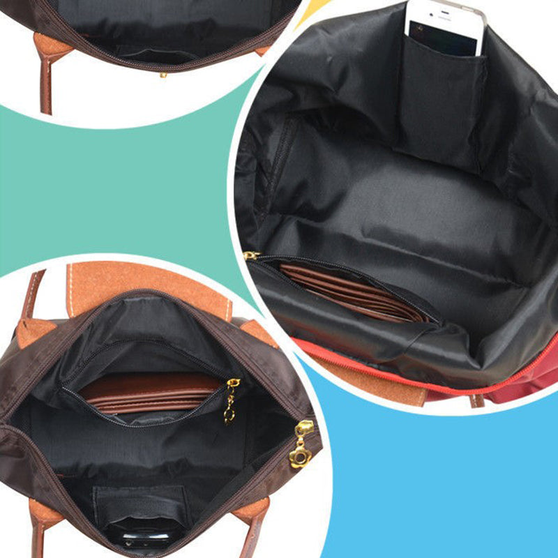 Water-Resistant Nylon Tote Bag with Leather Accents – Spacious Carryall for Work, Travel & Errands