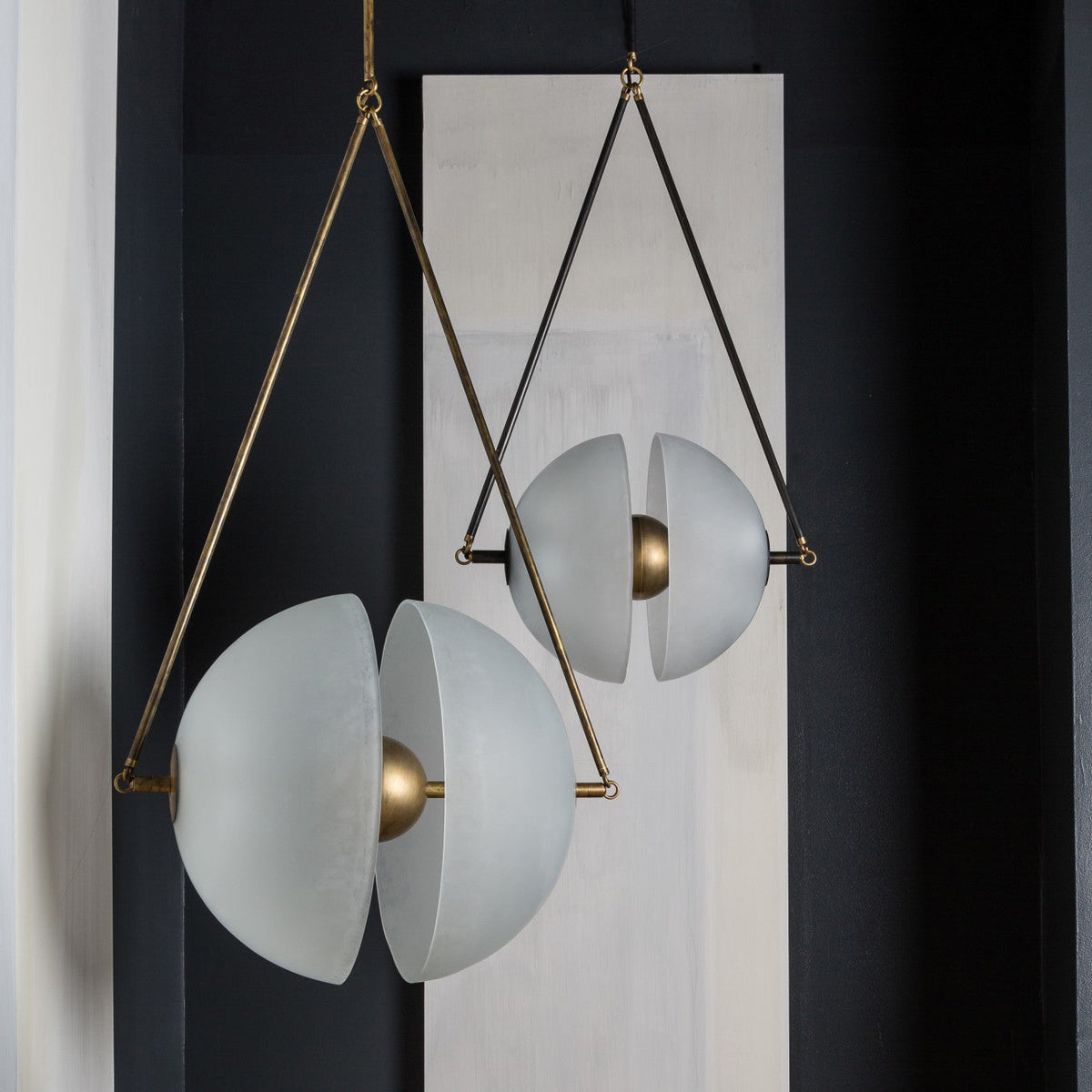 Hanging Ceiling Fixture with Frosted Glass Globes for Kitchen & Dining Room – Aged Metal Frame 16 in Wide Adjustable Cord Integrated LED for