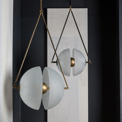 Hanging Ceiling Fixture with Frosted Glass Globes for Kitchen & Dining Room – Aged Metal Frame 16 in Wide Adjustable Cord Integrated LED for