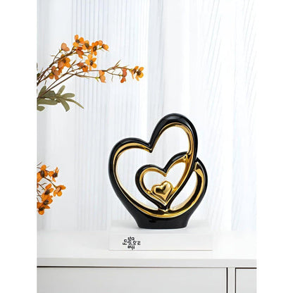 Figurine décorative Diora - Ornement en porcelaine double cœur
