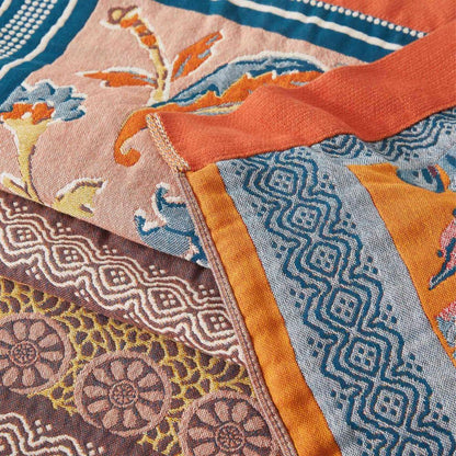 All-Season Cotton Throw Blanket with Woven Sunburst Design for Couch Bed Sofa Living Room Bedroom Travel Lightweight Breathable 59x79