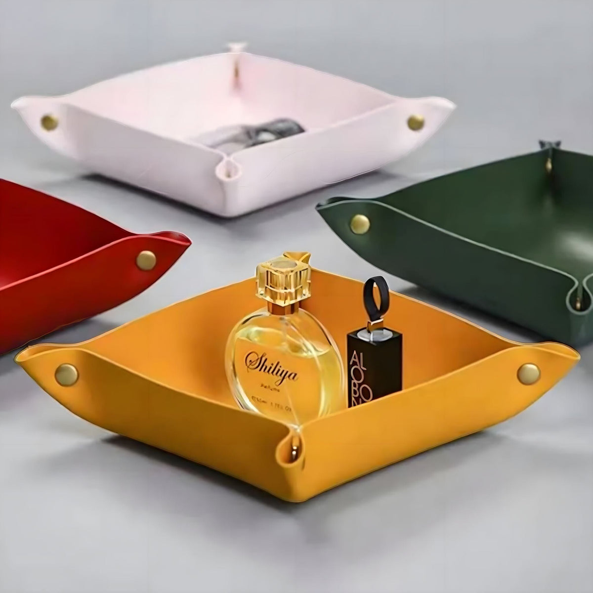 PU Leather Storage Tray with Snap Buttons for Keys, Jewelry, and Small Essentials