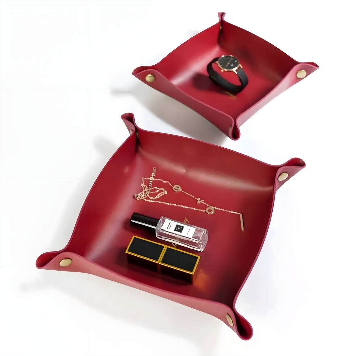 PU Leather Storage Tray with Snap Buttons for Keys, Jewelry, and Small Essentials