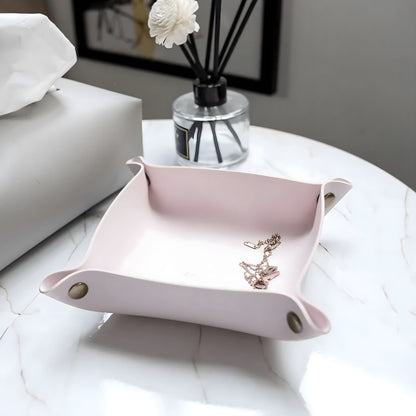 PU Leather Storage Tray with Snap Buttons for Keys, Jewelry, and Small Essentials