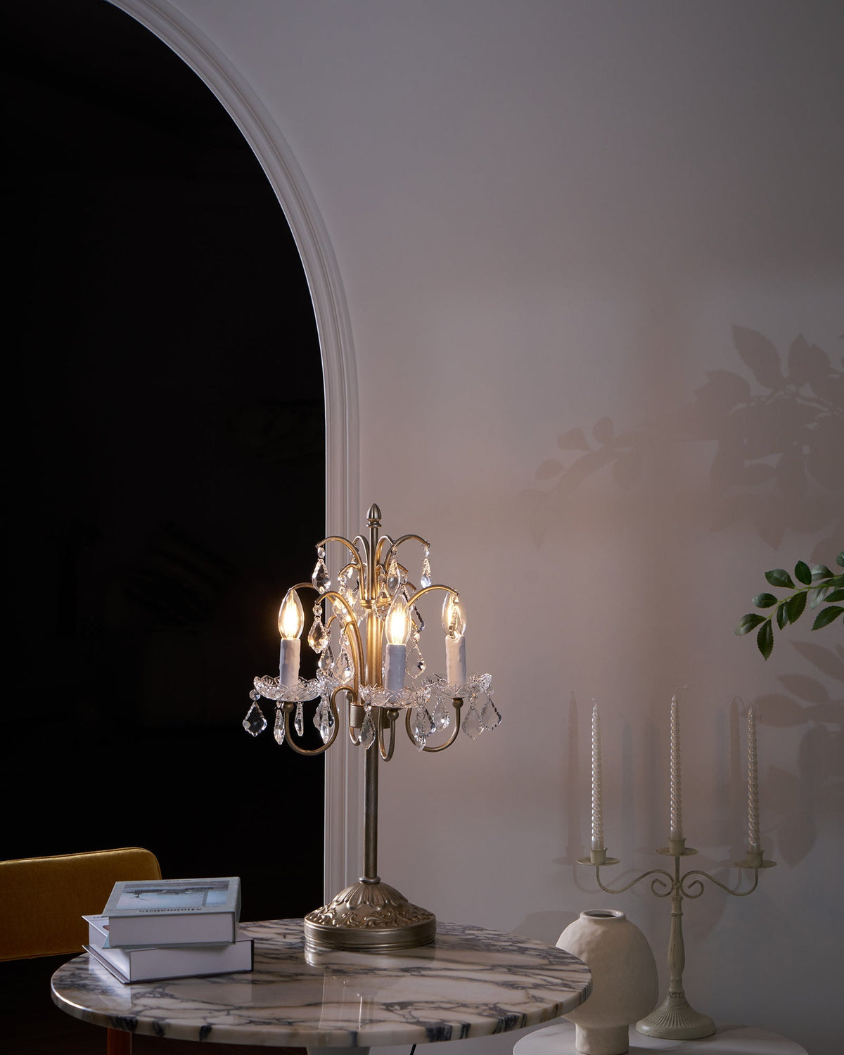 Crystal Chandelier-Style Table Lamp with Metal Frame for Bedroom & Living Room Lighting | 22 in Height Decorative Accent Light for Nightstan