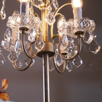 Crystal Chandelier-Style Table Lamp with Metal Frame for Bedroom & Living Room Lighting | 22 in Height Decorative Accent Light for Nightstan