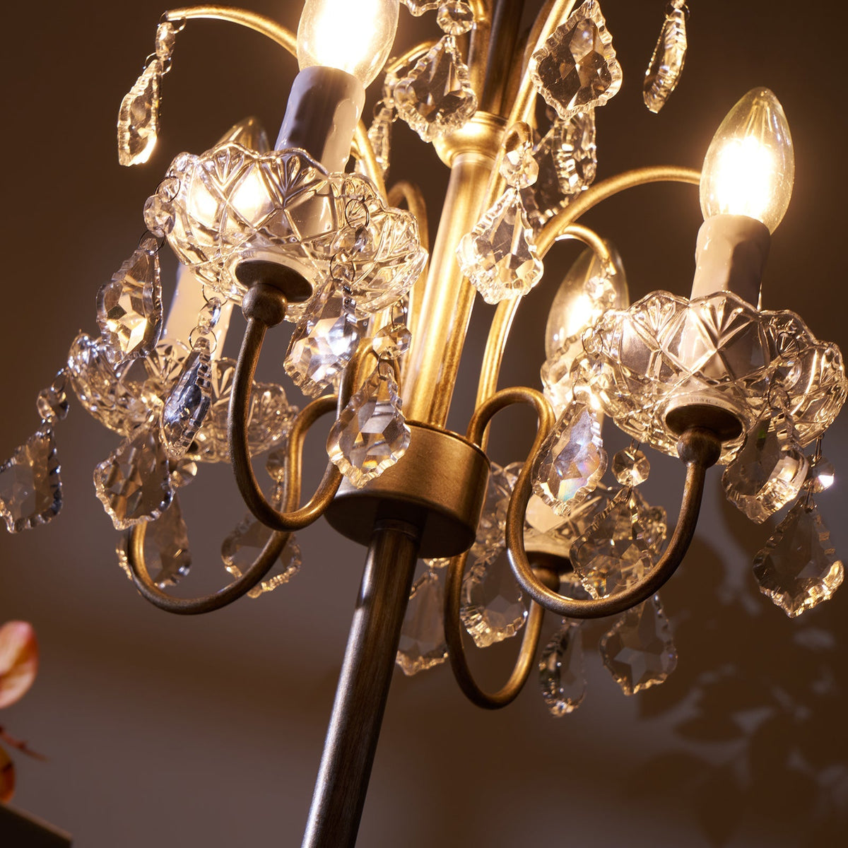 Crystal Chandelier-Style Table Lamp with Metal Frame for Bedroom & Living Room Lighting | 22 in Height Decorative Accent Light for Nightstan