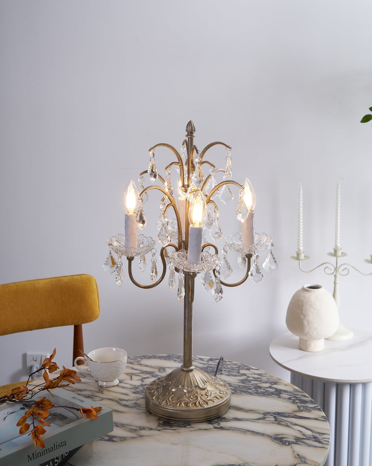 Crystal Chandelier-Style Table Lamp with Metal Frame for Bedroom & Living Room Lighting | 22 in Height Decorative Accent Light for Nightstan