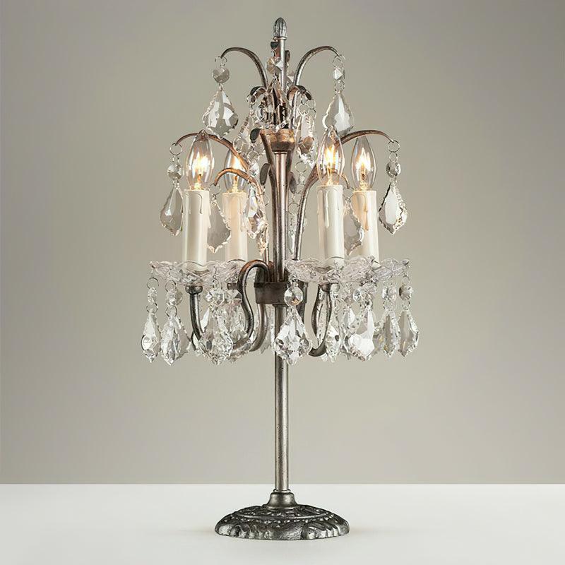 Crystal Chandelier-Style Table Lamp with Metal Frame for Bedroom & Living Room Lighting | 22 in Height Decorative Accent Light for Nightstan