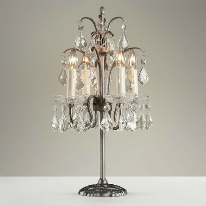 Crystal Chandelier-Style Table Lamp with Metal Frame for Bedroom & Living Room Lighting | 22 in Height Decorative Accent Light for Nightstan