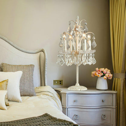 Crystal Chandelier-Style Table Lamp with Metal Frame for Bedroom & Living Room Lighting | 22 in Height Decorative Accent Light for Nightstan