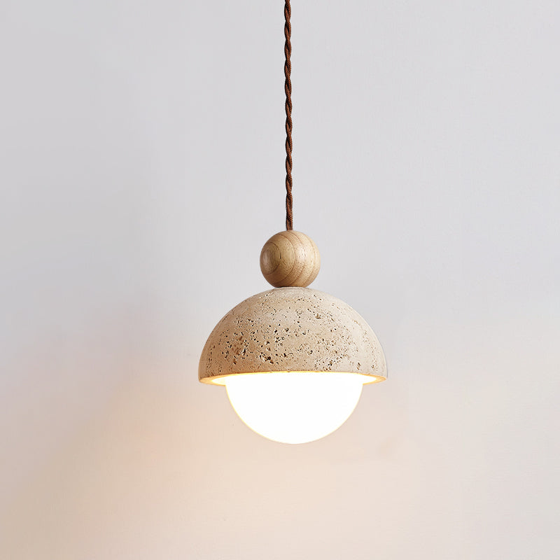 Glass Dome Ceiling Light 6-Inch Beige Stone Finish Hanging Fixture Kitchen Island Dining Room Entryway Modern Organic Texture G9 Socket Mini