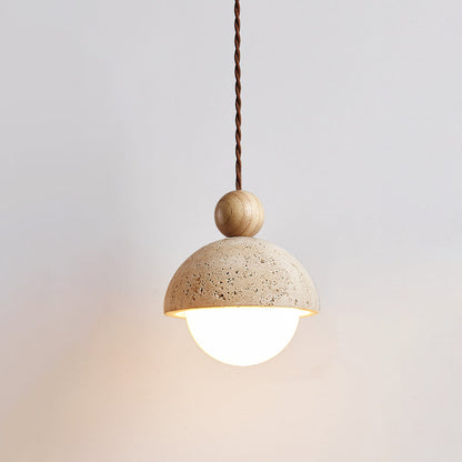 Glass Dome Ceiling Light 6-Inch Beige Stone Finish Hanging Fixture Kitchen Island Dining Room Entryway Modern Organic Texture G9 Socket Mini