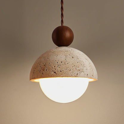 Glass Dome Ceiling Light 6-Inch Beige Stone Finish Hanging Fixture Kitchen Island Dining Room Entryway Modern Organic Texture G9 Socket Mini