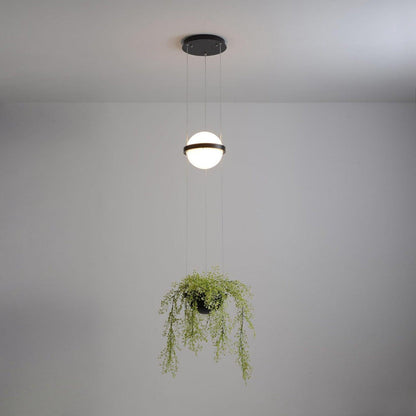 Spherical LED Hanging Fixture for Kitchen Island & Dining Area – Adjustable Height Black Metal Pendant with Dual-Tone Lighting, 8.7 in Acryl