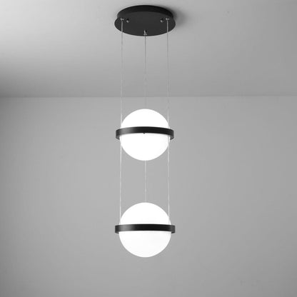 Spherical LED Hanging Fixture for Kitchen Island & Dining Area – Adjustable Height Black Metal Pendant with Dual-Tone Lighting, 8.7 in Acryl