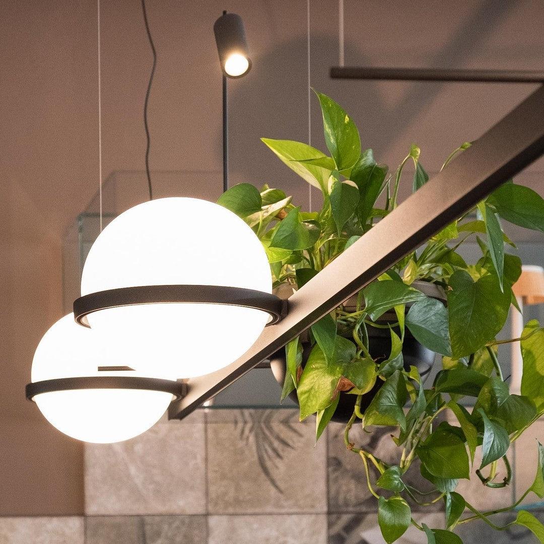 Spherical LED Hanging Fixture for Kitchen Island & Dining Area – Adjustable Height Black Metal Pendant with Dual-Tone Lighting, 8.7 in Acryl