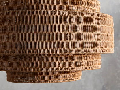 Woven Rattan Ceiling Chandelier with Layered Dome Shade – 28 or 40 Inch Natural Boho Pendant Light for Dining Room, Bedroom, Living Room