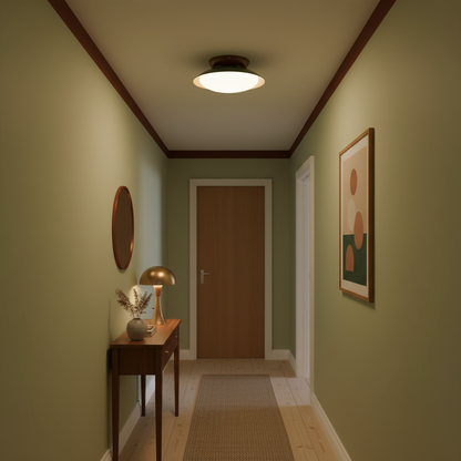 Flush-Mount LED Dome Light 10-Inch Metal Fixture Green Brown for Kitchen Bathroom Covered Patio Hallway Entryway Low-Profile Warm Glow 3000K