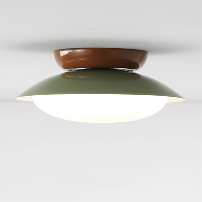 Flush-Mount LED Dome Light 10-Inch Metal Fixture Green Brown for Kitchen Bathroom Covered Patio Hallway Entryway Low-Profile Warm Glow 3000K