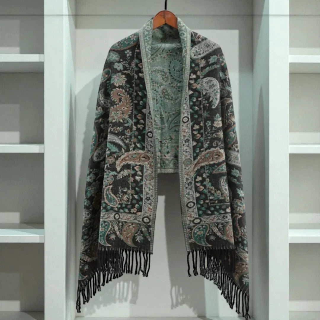 Pavia Women's Poncho Shawl - Soft Microfiber, Double-Sided Paisley Design