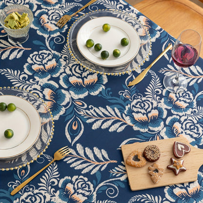 Pavo Floral Tablecloth - Microfiber Polyester, Tassel Trimmed