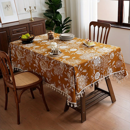 Pavo Floral Tablecloth - Microfiber Polyester, Tassel Trimmed