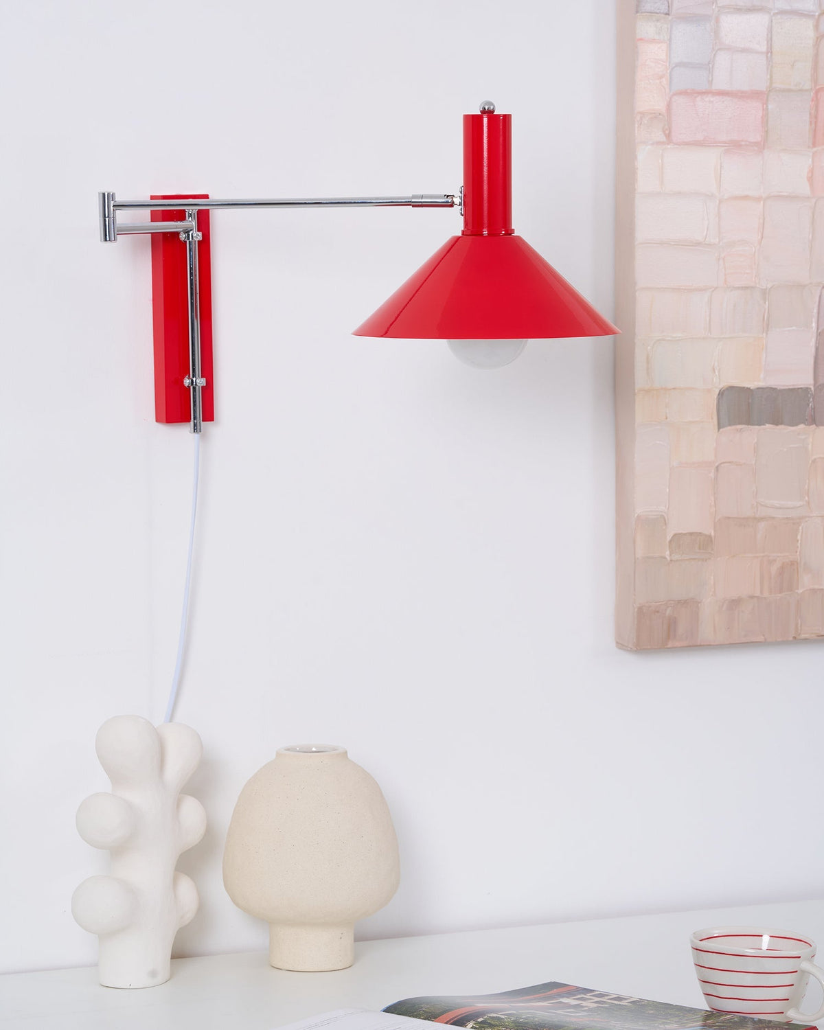 Rotating Sconce with Pivoting Head for Bedroom, Bathroom & Hallway – Metal Fixture in White, Black, Red – 10-Inch Adjustable Design