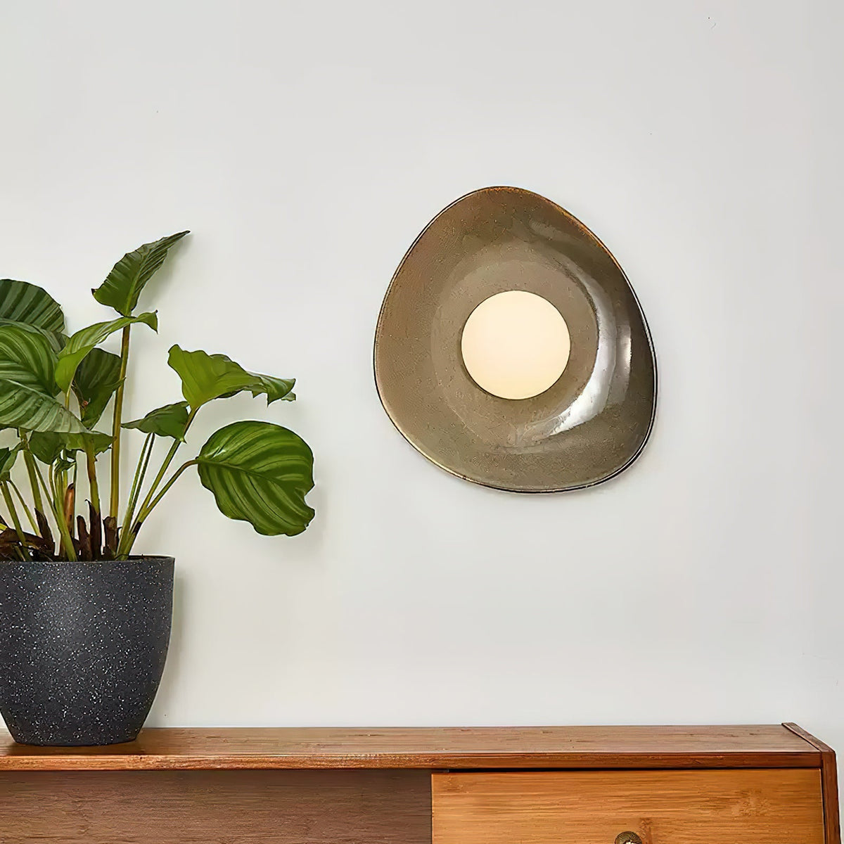 Ceramic Glass Sconce 12-Inch Sculptural Indoor Lighting Taupe White for Hallways Living Rooms Bedrooms Entryways Modern Wall Mount