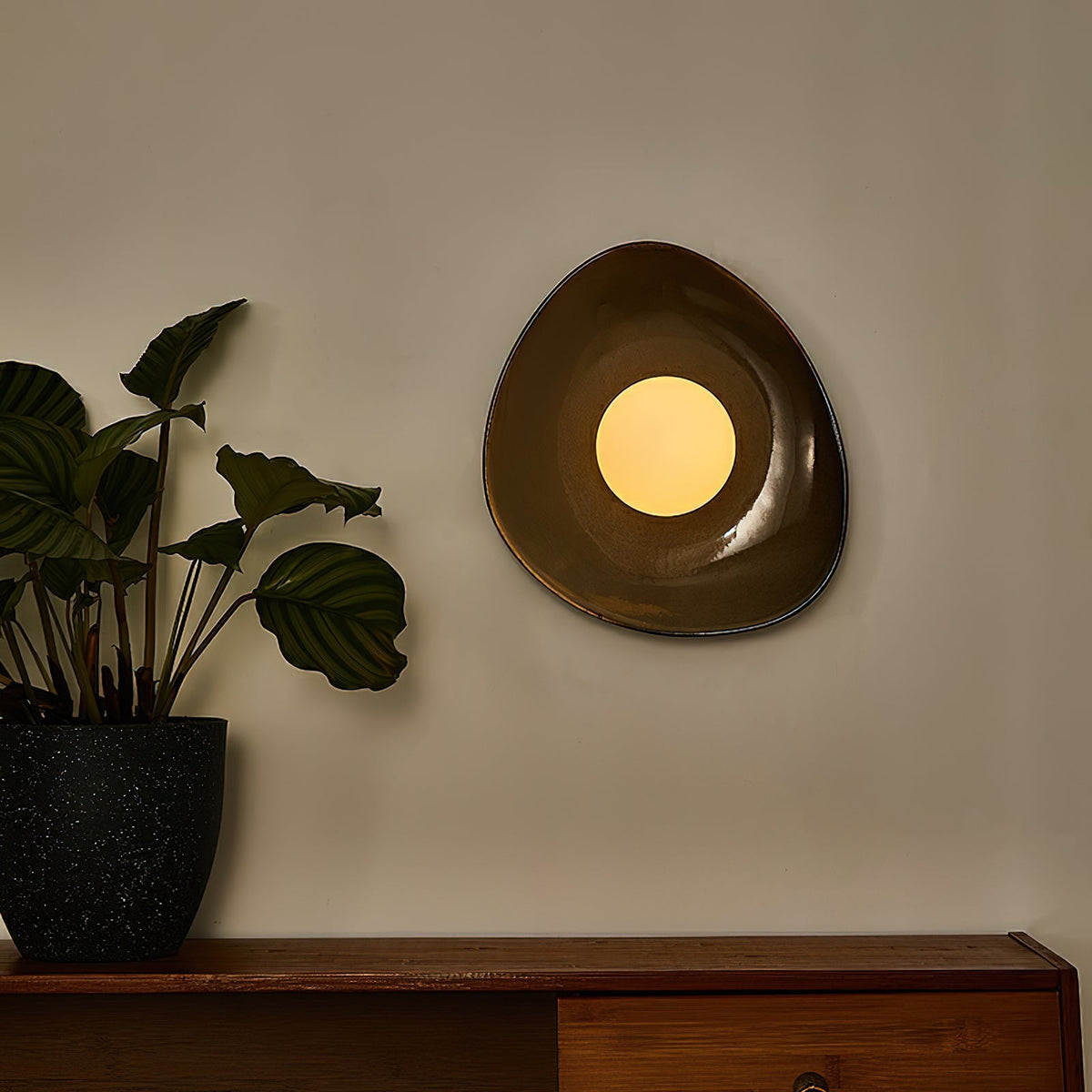 Ceramic Glass Sconce 12-Inch Sculptural Indoor Lighting Taupe White for Hallways Living Rooms Bedrooms Entryways Modern Wall Mount