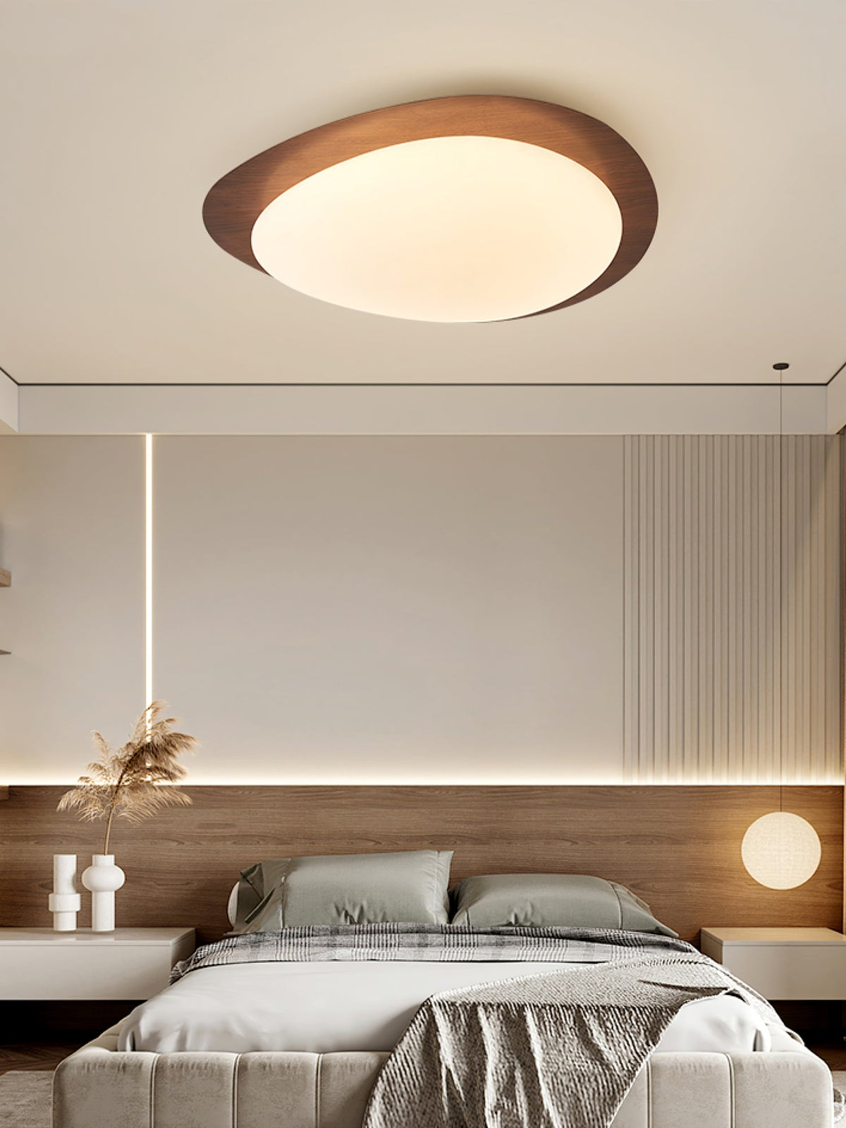 Flush Mount LED Ceiling Light Round 12 in Walnut Finish 12W Indoor for Bedroom Living Room Dining Room Kitchen Hallway Foyer Dimmable Low Pr