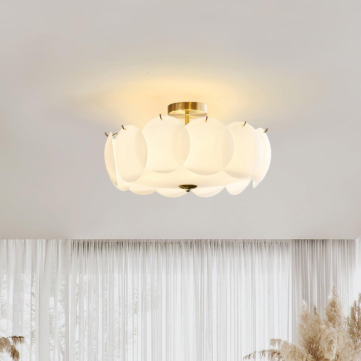 Layered Glass Disc Overhead Fixture in Warm Copper | Adjustable Light Semi-Flush Chandelier for Entryway, Kitchen Island & Bedroom Ceiling