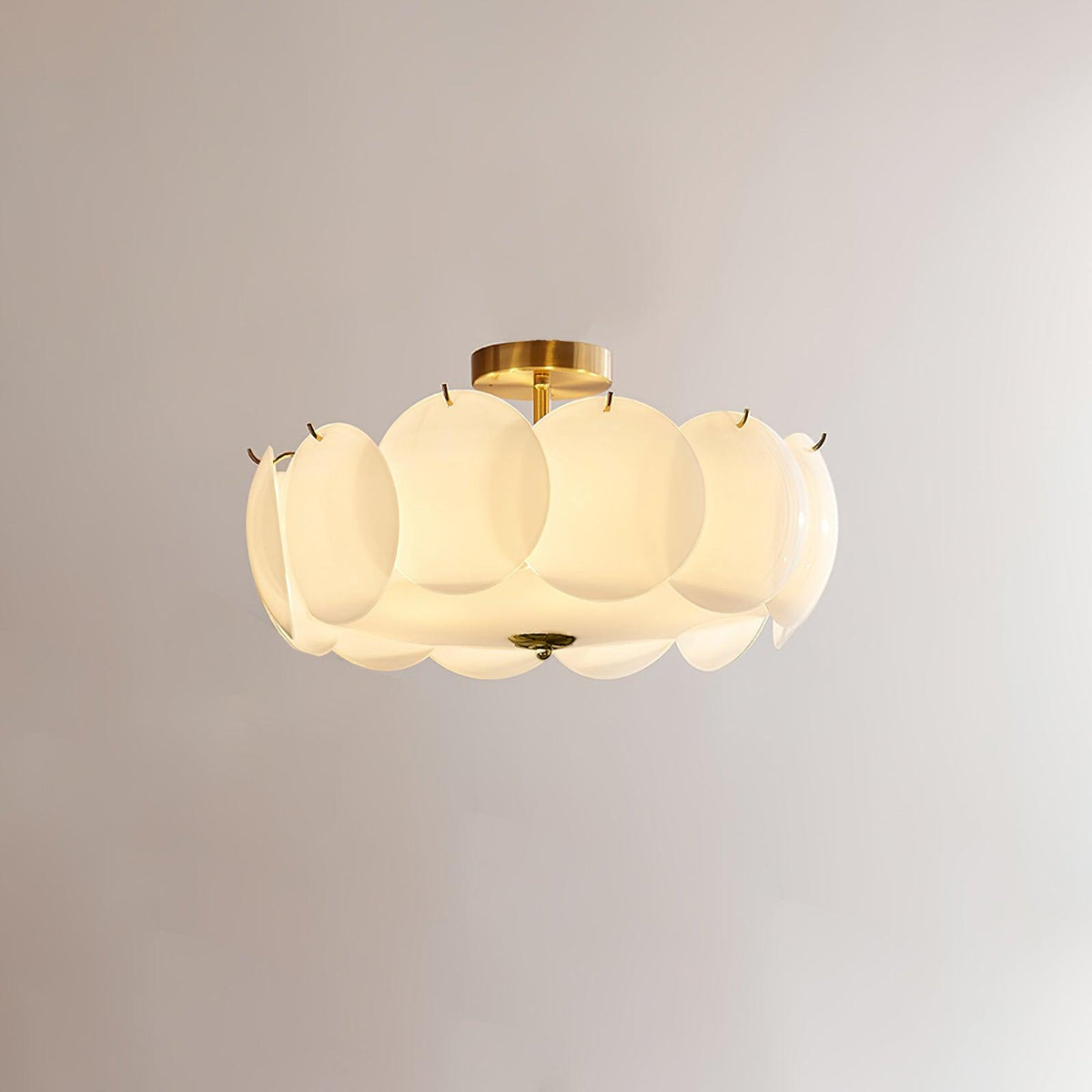 Layered Glass Disc Overhead Fixture in Warm Copper | Adjustable Light Semi-Flush Chandelier for Entryway, Kitchen Island & Bedroom Ceiling