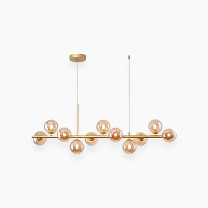 Globe Pendant Light 7-Bulb Island Chandelier Gold Metal Frame Clear Amber Smoky Glass Spheres Linear Hanging Fixture Kitchen Dining Room Tab
