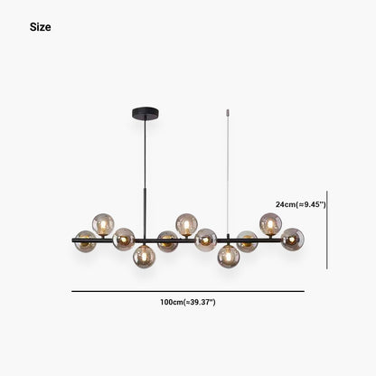 Globe Pendant Light 7-Bulb Island Chandelier Gold Metal Frame Clear Amber Smoky Glass Spheres Linear Hanging Fixture Kitchen Dining Room Tab