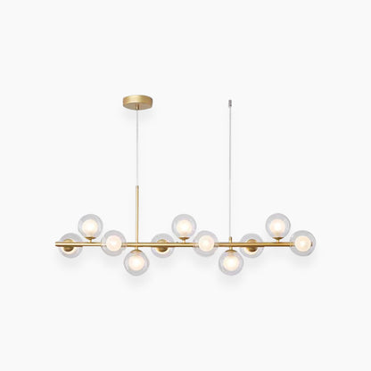 Globe Pendant Light 7-Bulb Island Chandelier Gold Metal Frame Clear Amber Smoky Glass Spheres Linear Hanging Fixture Kitchen Dining Room Tab