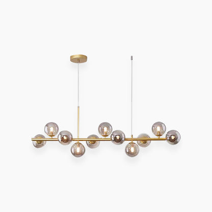 Globe Pendant Light 7-Bulb Island Chandelier Gold Metal Frame Clear Amber Smoky Glass Spheres Linear Hanging Fixture Kitchen Dining Room Tab