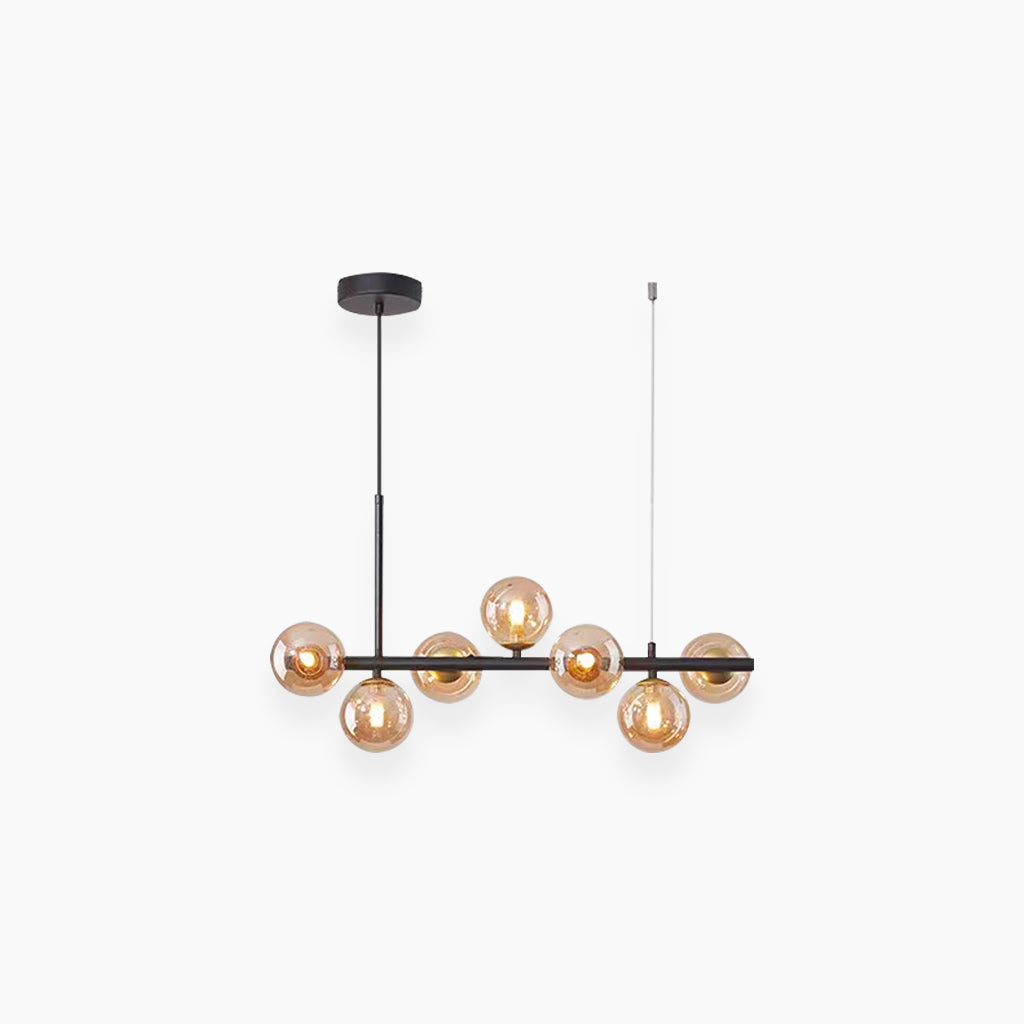 Globe Pendant Light 7-Bulb Island Chandelier Gold Metal Frame Clear Amber Smoky Glass Spheres Linear Hanging Fixture Kitchen Dining Room Tab