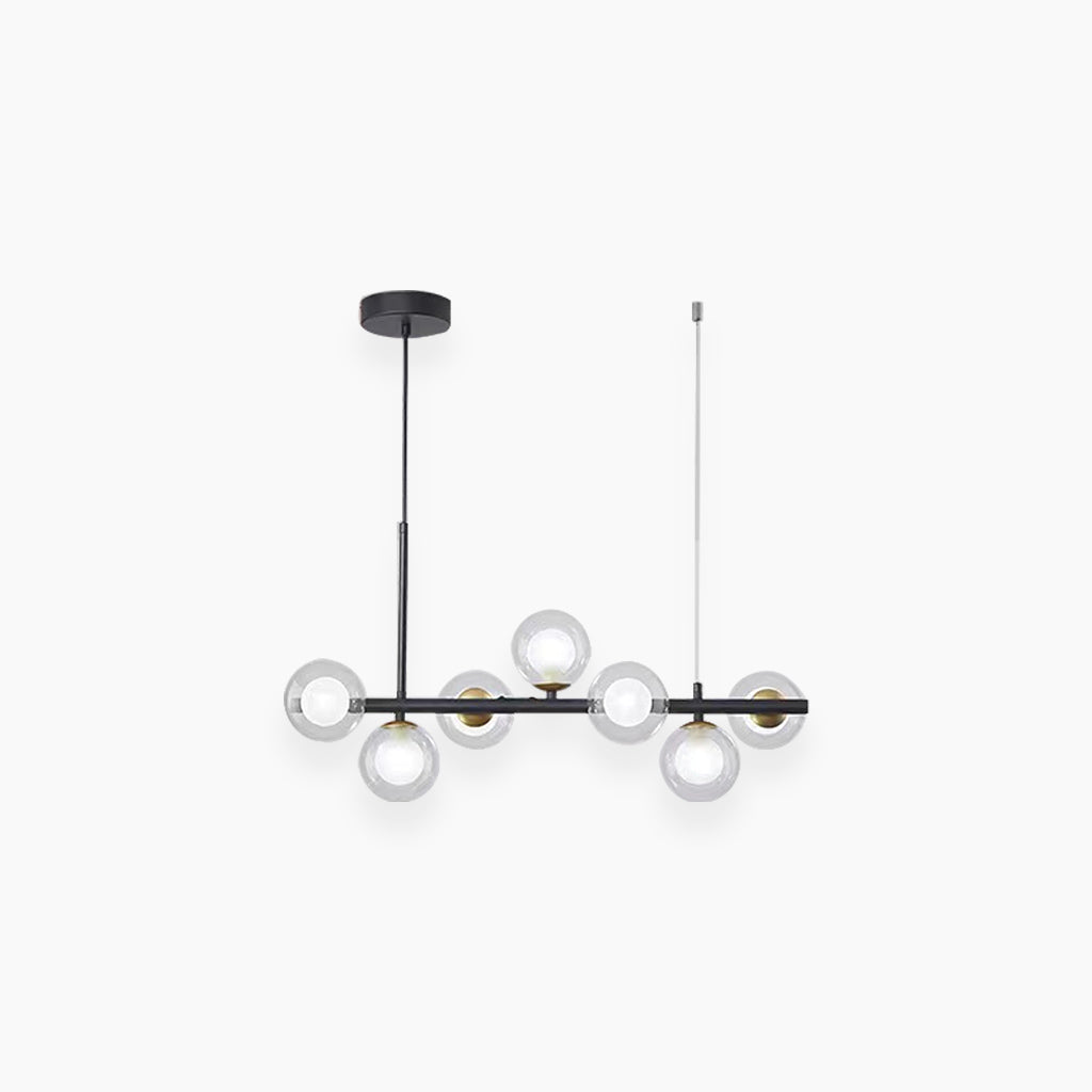 Globe Pendant Light 7-Bulb Island Chandelier Gold Metal Frame Clear Amber Smoky Glass Spheres Linear Hanging Fixture Kitchen Dining Room Tab
