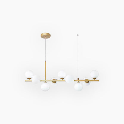 Globe Pendant Light 7-Bulb Island Chandelier Gold Metal Frame Clear Amber Smoky Glass Spheres Linear Hanging Fixture Kitchen Dining Room Tab