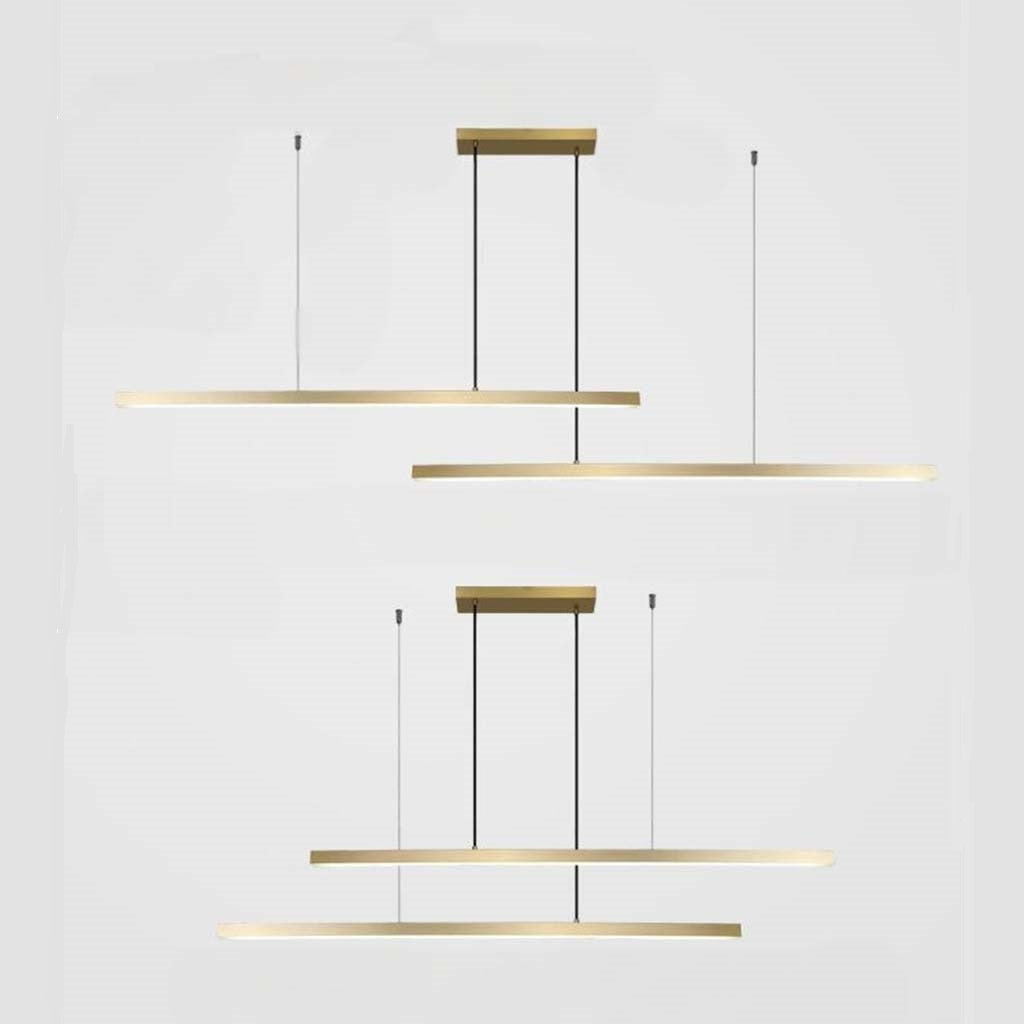 Linear LED Ceiling Fixture Brass Finish Adjustable Height Dimmable Remote Control for Kitchen Island Dining Room Table Modern Hanging Light