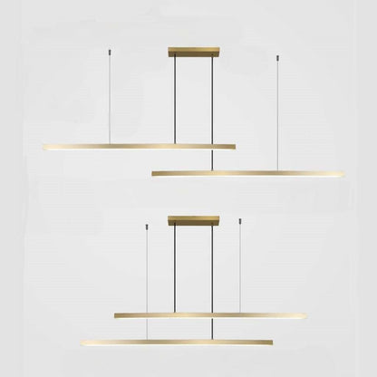 Linear LED Ceiling Fixture Brass Finish Adjustable Height Dimmable Remote Control for Kitchen Island Dining Room Table Modern Hanging Light