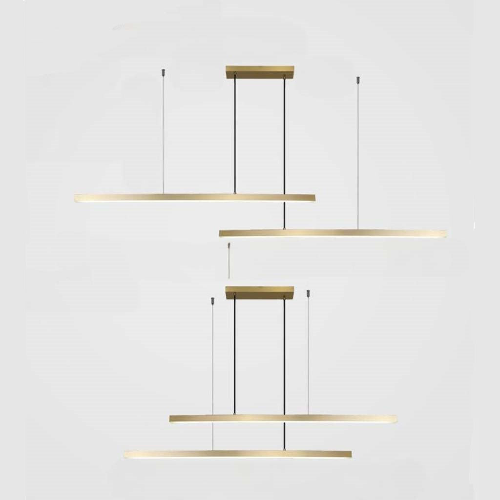 Linear LED Ceiling Fixture Brass Finish Adjustable Height Dimmable Remote Control for Kitchen Island Dining Room Table Modern Hanging Light
