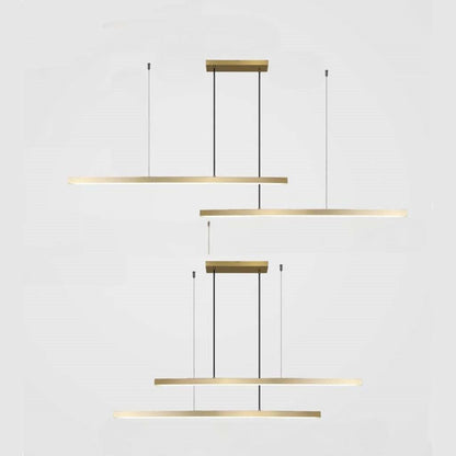 Linear LED Ceiling Fixture Brass Finish Adjustable Height Dimmable Remote Control for Kitchen Island Dining Room Table Modern Hanging Light