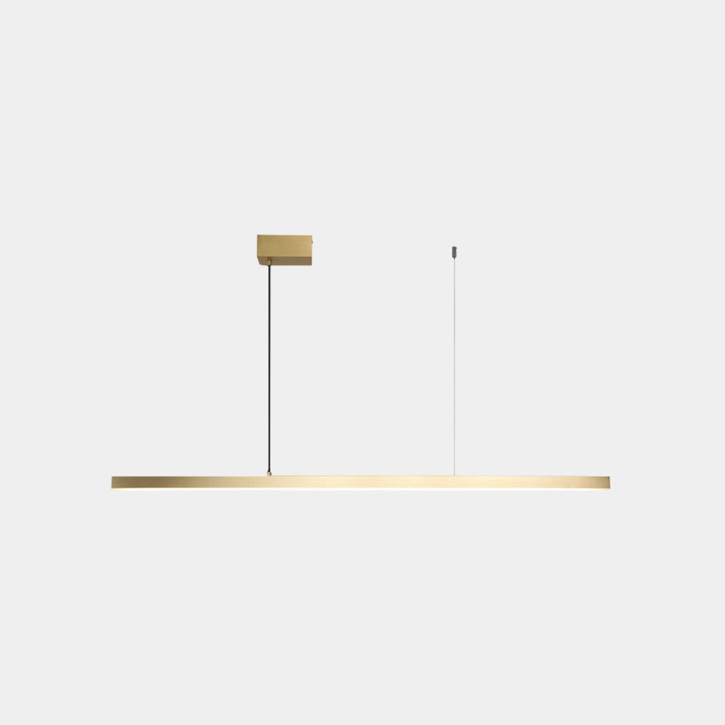 Linear LED Ceiling Fixture Brass Finish Adjustable Height Dimmable Remote Control for Kitchen Island Dining Room Table Modern Hanging Light