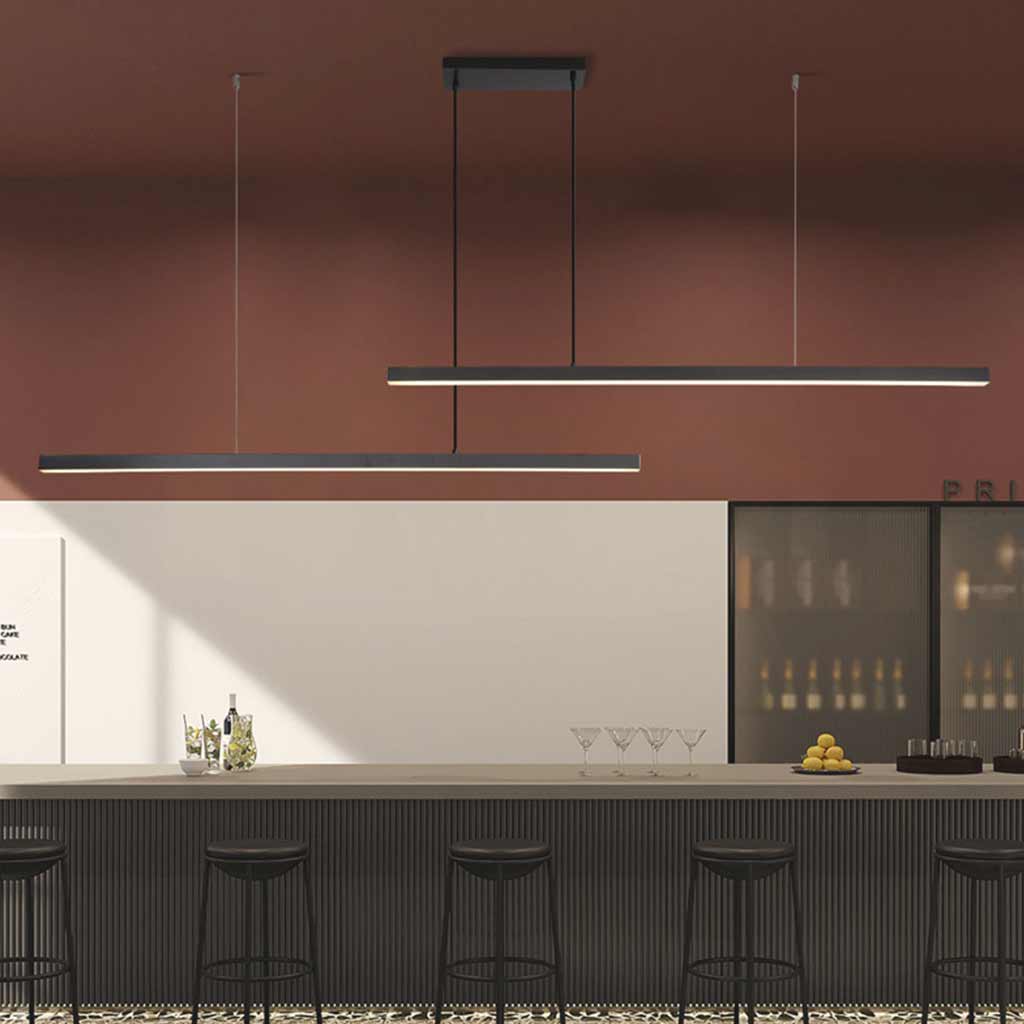 Linear LED Ceiling Fixture Brass Finish Adjustable Height Dimmable Remote Control for Kitchen Island Dining Room Table Modern Hanging Light