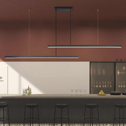 Linear LED Ceiling Fixture Brass Finish Adjustable Height Dimmable Remote Control for Kitchen Island Dining Room Table Modern Hanging Light