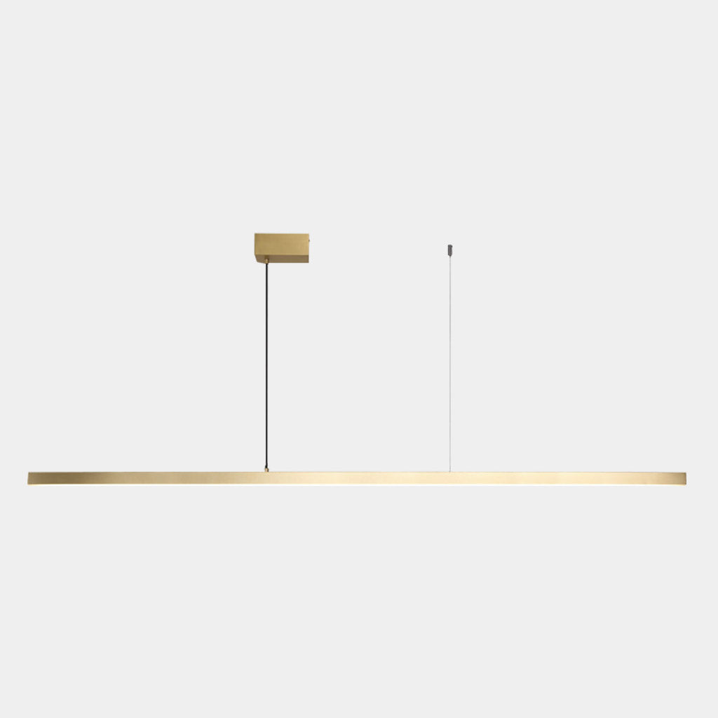 Linear LED Ceiling Fixture Brass Finish Adjustable Height Dimmable Remote Control for Kitchen Island Dining Room Table Modern Hanging Light
